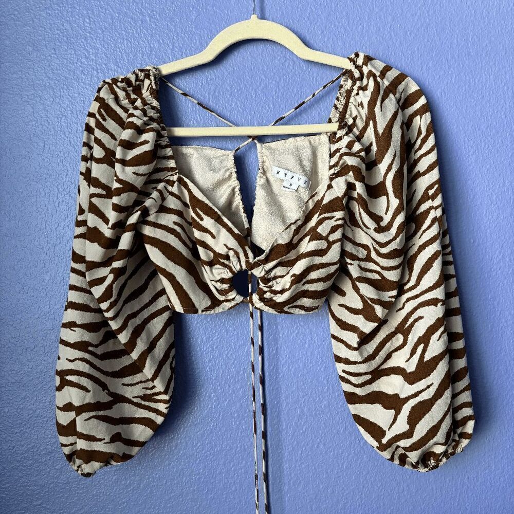Women's HYFVE Long Sleeve Crop Top with Lace Up Back Zebra Print Long Sleeve S